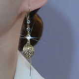 14K Gold-Plated Hollow Leaf Tassel Threader Earrings