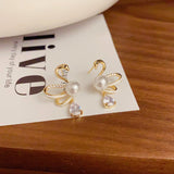 14K Gold-Plated Hollow Zircon Pearl Swan Earrings