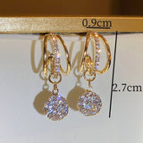 14K Gold-Plated Hollow Zircon Three-Layer Earrings