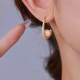 14K Gold-Plated J-Shaped Pearl Earrings