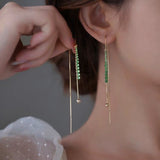 14K Gold-Plated Long Crystal Threader Earrings