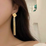 14K Gold-Plated Long Rhombus Style Earrings