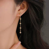 14K Gold-Plated Long Round Bead Earrings