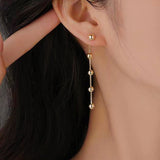 14K Gold-Plated Long Round Bead Earrings