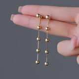 14K Gold-Plated Long Round Bead Earrings