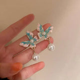 14K Gold-Plated Luxury Butterfly Pearl Earrings