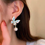 14K Gold-Plated Luxury Butterfly Pearl Earrings