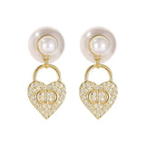 14K Gold-Plated Micro-Set Heart-Design Pearl Earrings