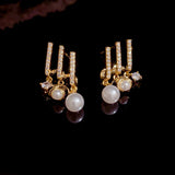 14K Gold-Plated Micropaved Zircon Pearl Earrings