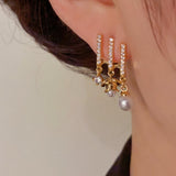 14K Gold-Plated Micropaved Zircon Pearl Earrings