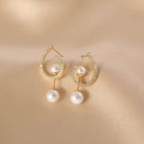 14K Gold-Plated Multi-Wear Zircon Artificial Pearl Earrings