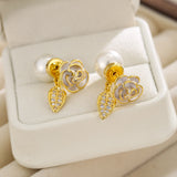 14K Gold-Plated Oil Drop Flower Pearl Earrings