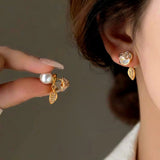 14K Gold-Plated Oil Drop Flower Pearl Earrings