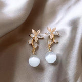 14K Gold-Plated Opal Flower Earrings