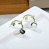 14K Gold-Plated Panda And Bamboo Earrings