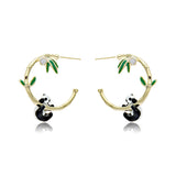 14K Gold-Plated Panda And Bamboo Earrings