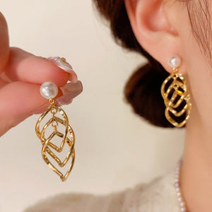 14K Gold-Plated Pearl Twisted Tassel Earrings