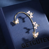 14K Gold-Plated Pink Flower And Butterflyl Ear Cuffs ( 1 Pair )