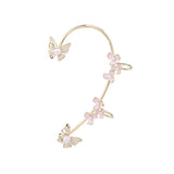 14K Gold-Plated Pink Flower And Butterflyl Ear Cuffs ( 1 Pair )