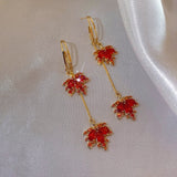 14K Gold-Plated Red Maple Leaf Earrings