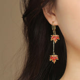 14K Gold-Plated Red Maple Leaf Earrings