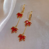 14K Gold-Plated Red Maple Leaf Earrings