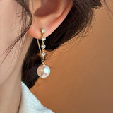 14K Gold-Plated Rhinestone Mermaid Pearl Earrings