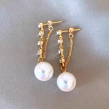 14K Gold-Plated Rhinestone Mermaid Pearl Earrings