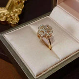 14K Gold-Plated Rotatable Diamond Four-Leaf Clover Heart Rings