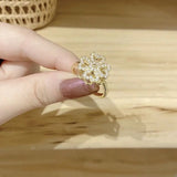 14K Gold-Plated Rotatable Diamond Four-Leaf Clover Heart Rings