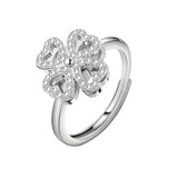 14K Gold-Plated Rotatable Diamond Four-Leaf Clover Heart Rings