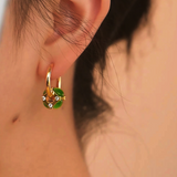 14K Gold-Plated Rotatable Green Zircon Earrings