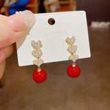 14K Gold-Plated Simple And Exquisite Zircon Love Heart Pearl Earrings