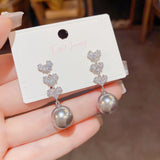 14K Gold-Plated Simple And Exquisite Zircon Love Heart Pearl Earrings