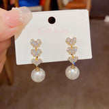 14K Gold-Plated Simple And Exquisite Zircon Love Heart Pearl Earrings