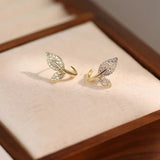 14K Gold-Plated Sparkling Zircon Leaf Earrings