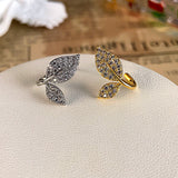 14K Gold-Plated Sparkling Zircon Leaf Earrings