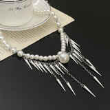 14K Gold-Plated Studded Statement Pearl Tassel Necklaces