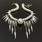 14K Gold-Plated Studded Statement Pearl Tassel Necklaces