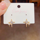 14K Gold-Plated Super Flash Zircon Star Earrings