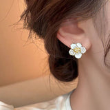 14K Gold-Plated White Flower Earrings