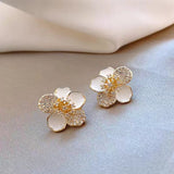 14K Gold-Plated White Flower Earrings