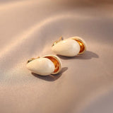 14K Gold-Plated White Glaze Earrings