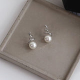 14K Gold-Plated Zircon Artificial Pearl Earrings