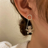 14K Gold-Plated Zircon Bear Swing Earrings