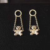 14K Gold-Plated Zircon Bear Swing Earrings