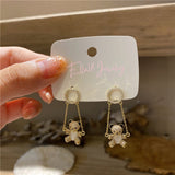 14K Gold-Plated Zircon Bear Swing Earrings