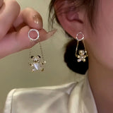 14K Gold-Plated Zircon Bear Swing Earrings