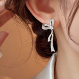 14K Gold-Plated Zircon Bow Earrings