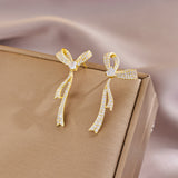 14K Gold-Plated Zircon Bow Earrings